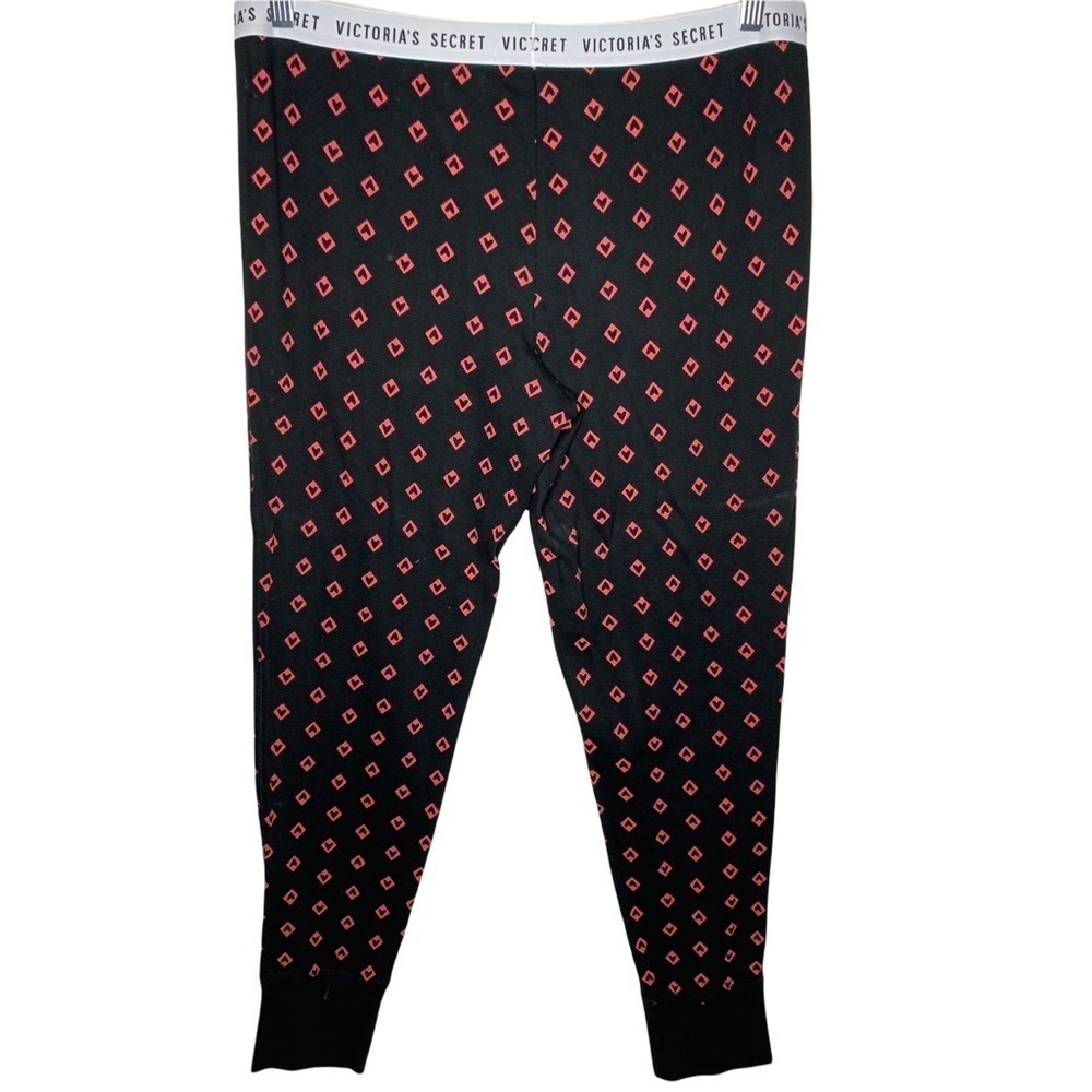 Y2K Victoria Secret Black Red Hearts Relaxed Fit Thermal Lounge Pants Size XL